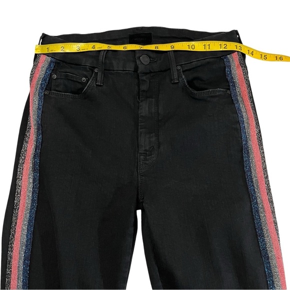 Mother High Waisted Looker Ankle Fray Black Guilty Glitter Racer Stripe Jeans 26 - Picture 8 of 16